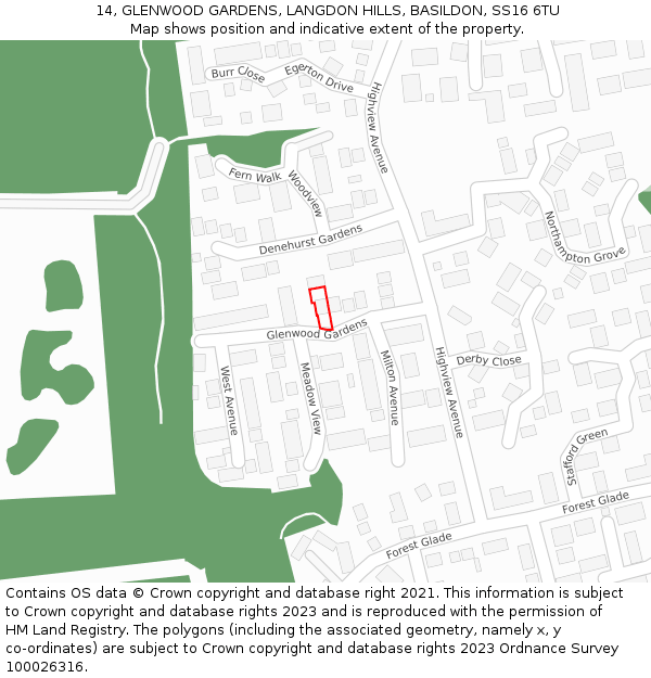 14, GLENWOOD GARDENS, LANGDON HILLS, BASILDON, SS16 6TU: Location map and indicative extent of plot