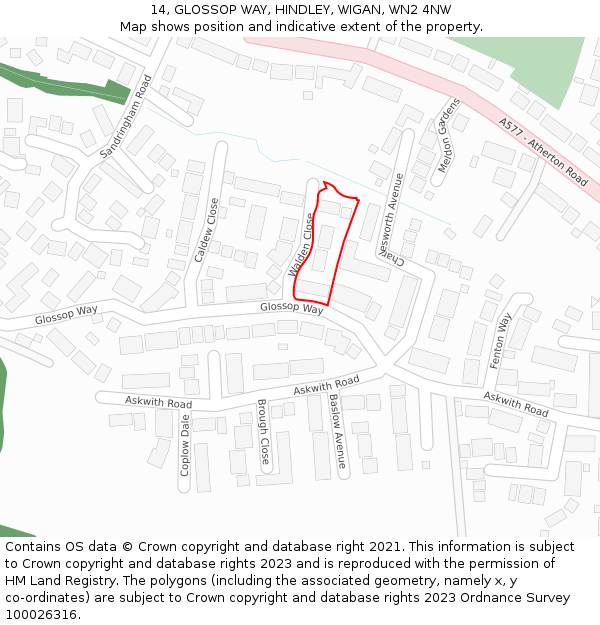 14, GLOSSOP WAY, HINDLEY, WIGAN, WN2 4NW: Location map and indicative extent of plot