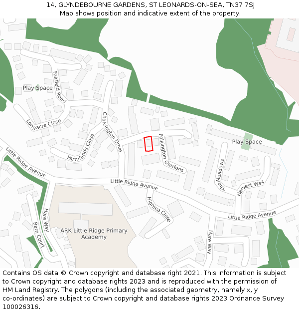 14, GLYNDEBOURNE GARDENS, ST LEONARDS-ON-SEA, TN37 7SJ: Location map and indicative extent of plot
