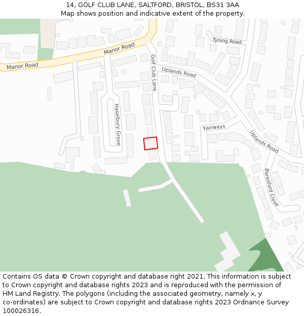 14, GOLF CLUB LANE, SALTFORD, BRISTOL, BS31 3AA: Location map and indicative extent of plot
