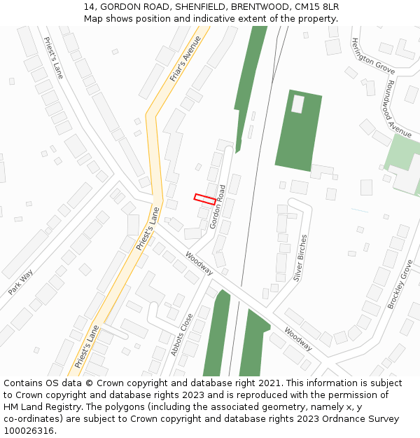 14, GORDON ROAD, SHENFIELD, BRENTWOOD, CM15 8LR: Location map and indicative extent of plot