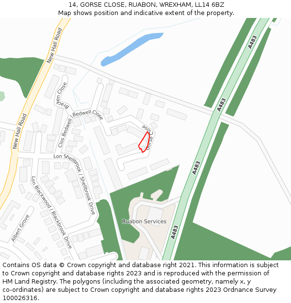 14, GORSE CLOSE, RUABON, WREXHAM, LL14 6BZ: Location map and indicative extent of plot