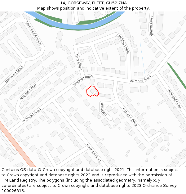 14, GORSEWAY, FLEET, GU52 7NA: Location map and indicative extent of plot