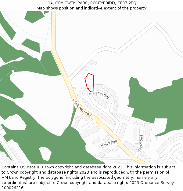 14, GRAIGWEN PARC, PONTYPRIDD, CF37 2EQ: Location map and indicative extent of plot