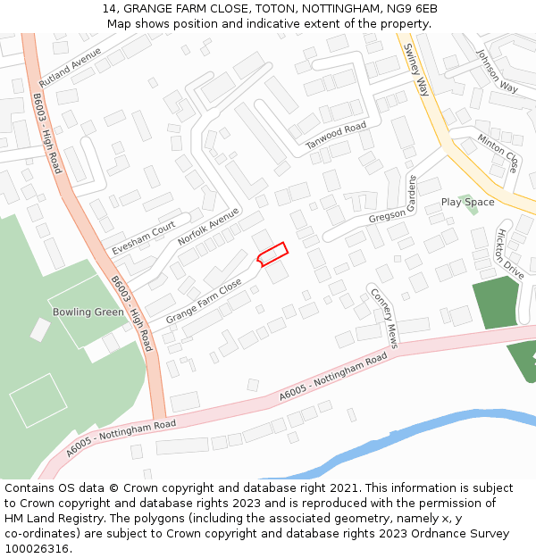 14, GRANGE FARM CLOSE, TOTON, NOTTINGHAM, NG9 6EB: Location map and indicative extent of plot