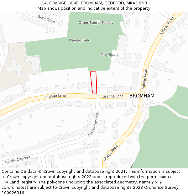 14, GRANGE LANE, BROMHAM, BEDFORD, MK43 8NR: Location map and indicative extent of plot