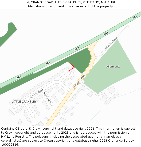 14, GRANGE ROAD, LITTLE CRANSLEY, KETTERING, NN14 1PH: Location map and indicative extent of plot