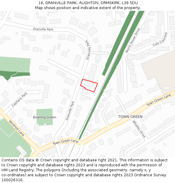 14, GRANVILLE PARK, AUGHTON, ORMSKIRK, L39 5DU: Location map and indicative extent of plot