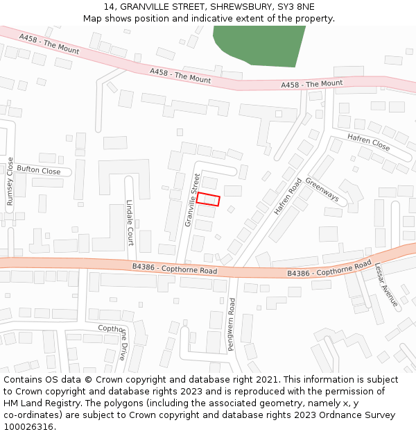 14, GRANVILLE STREET, SHREWSBURY, SY3 8NE: Location map and indicative extent of plot