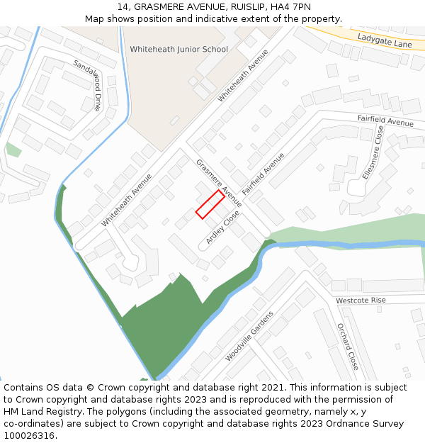 14, GRASMERE AVENUE, RUISLIP, HA4 7PN: Location map and indicative extent of plot