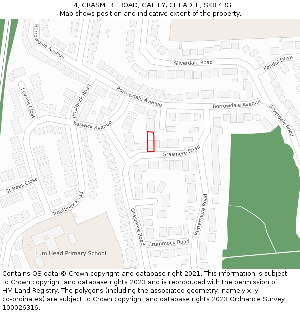 14, GRASMERE ROAD, GATLEY, CHEADLE, SK8 4RG: Location map and indicative extent of plot