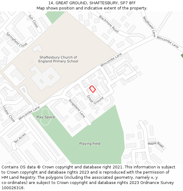 14, GREAT GROUND, SHAFTESBURY, SP7 8FF: Location map and indicative extent of plot