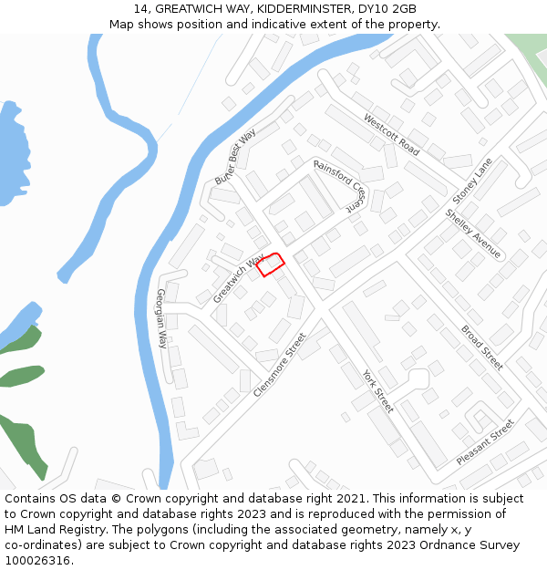 14, GREATWICH WAY, KIDDERMINSTER, DY10 2GB: Location map and indicative extent of plot