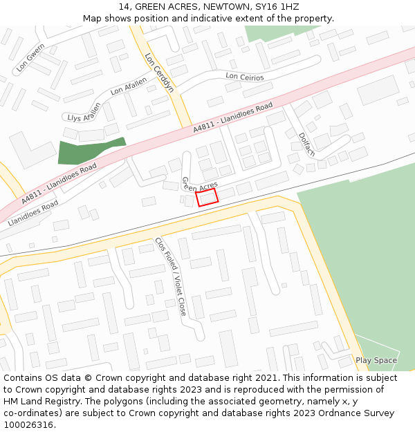 14, GREEN ACRES, NEWTOWN, SY16 1HZ: Location map and indicative extent of plot