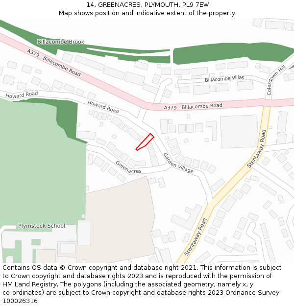 14, GREENACRES, PLYMOUTH, PL9 7EW: Location map and indicative extent of plot
