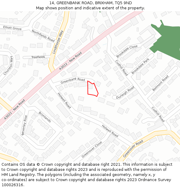 14, GREENBANK ROAD, BRIXHAM, TQ5 9ND: Location map and indicative extent of plot