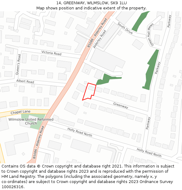 14, GREENWAY, WILMSLOW, SK9 1LU: Location map and indicative extent of plot