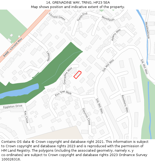 14, GRENADINE WAY, TRING, HP23 5EA: Location map and indicative extent of plot