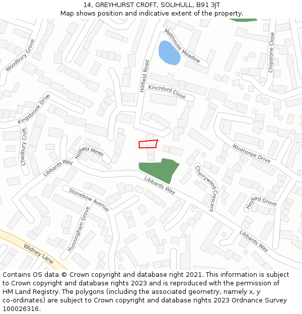 14, GREYHURST CROFT, SOLIHULL, B91 3JT: Location map and indicative extent of plot