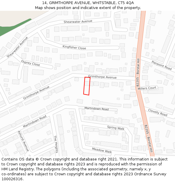 14, GRIMTHORPE AVENUE, WHITSTABLE, CT5 4QA: Location map and indicative extent of plot