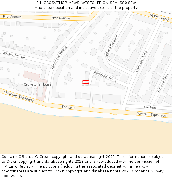 14, GROSVENOR MEWS, WESTCLIFF-ON-SEA, SS0 8EW: Location map and indicative extent of plot