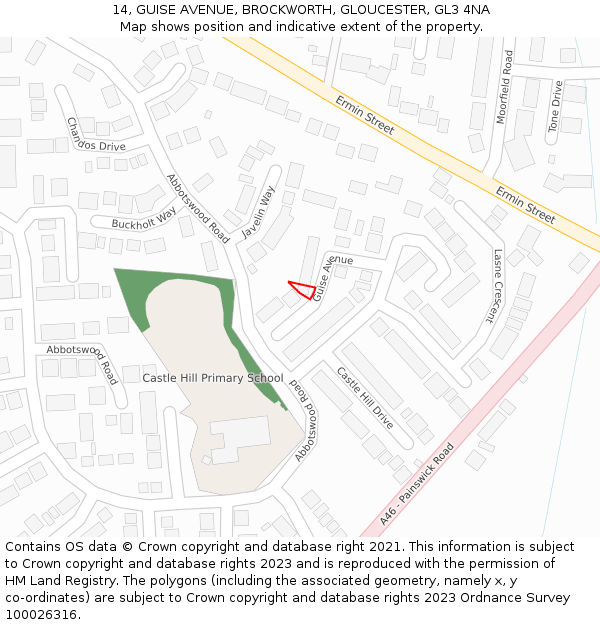 14, GUISE AVENUE, BROCKWORTH, GLOUCESTER, GL3 4NA: Location map and indicative extent of plot