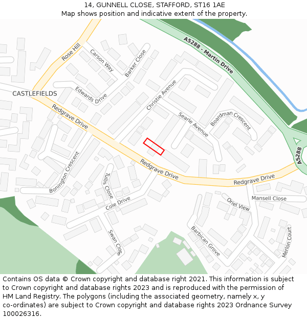 14, GUNNELL CLOSE, STAFFORD, ST16 1AE: Location map and indicative extent of plot