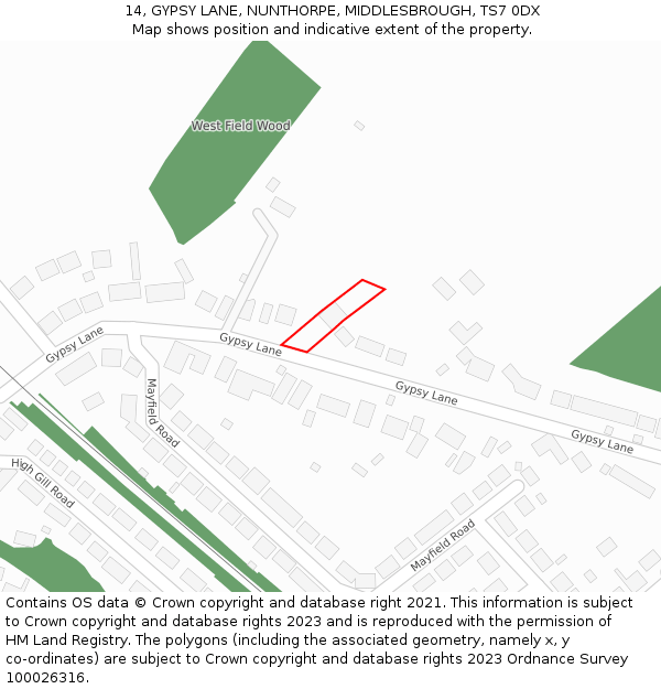 14, GYPSY LANE, NUNTHORPE, MIDDLESBROUGH, TS7 0DX: Location map and indicative extent of plot