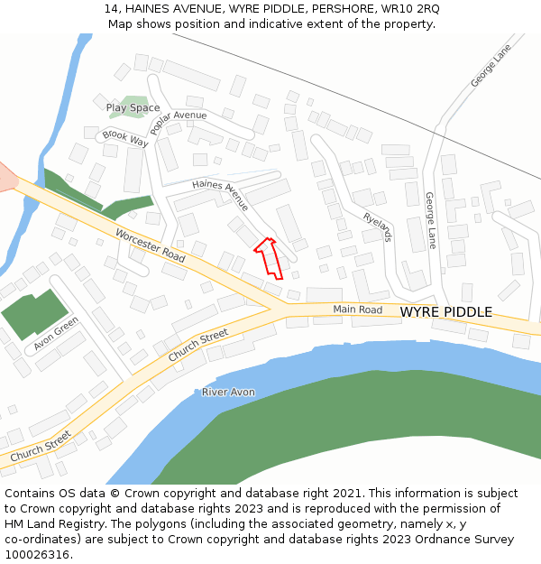 14, HAINES AVENUE, WYRE PIDDLE, PERSHORE, WR10 2RQ: Location map and indicative extent of plot