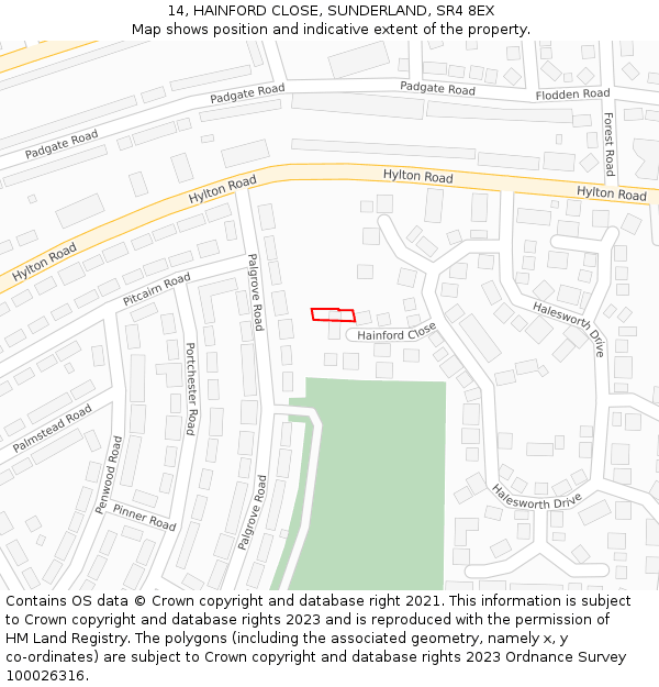 14, HAINFORD CLOSE, SUNDERLAND, SR4 8EX: Location map and indicative extent of plot