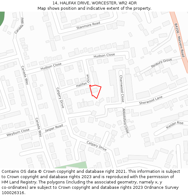 14, HALIFAX DRIVE, WORCESTER, WR2 4DR: Location map and indicative extent of plot