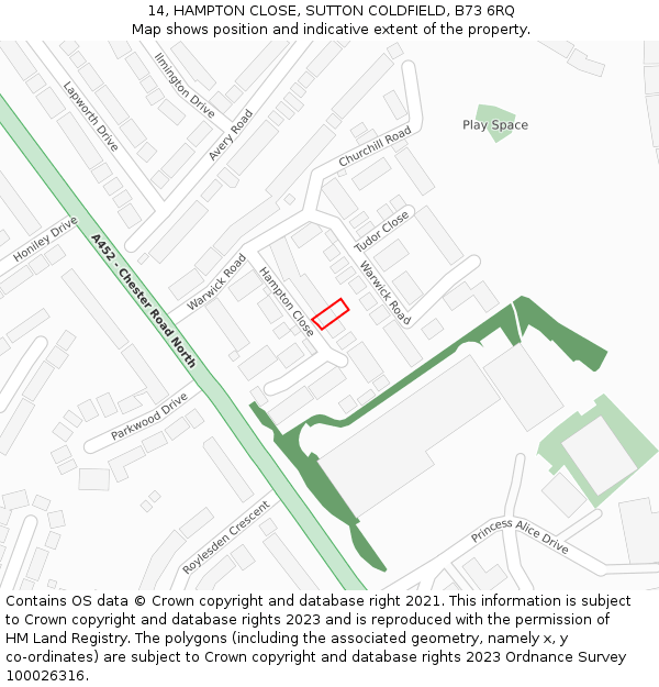 14, HAMPTON CLOSE, SUTTON COLDFIELD, B73 6RQ: Location map and indicative extent of plot