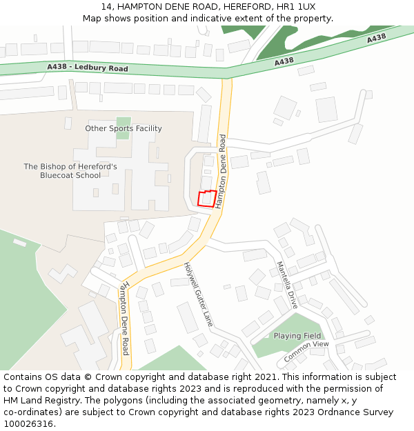 14, HAMPTON DENE ROAD, HEREFORD, HR1 1UX: Location map and indicative extent of plot