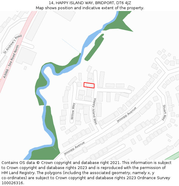 14, HAPPY ISLAND WAY, BRIDPORT, DT6 4JZ: Location map and indicative extent of plot