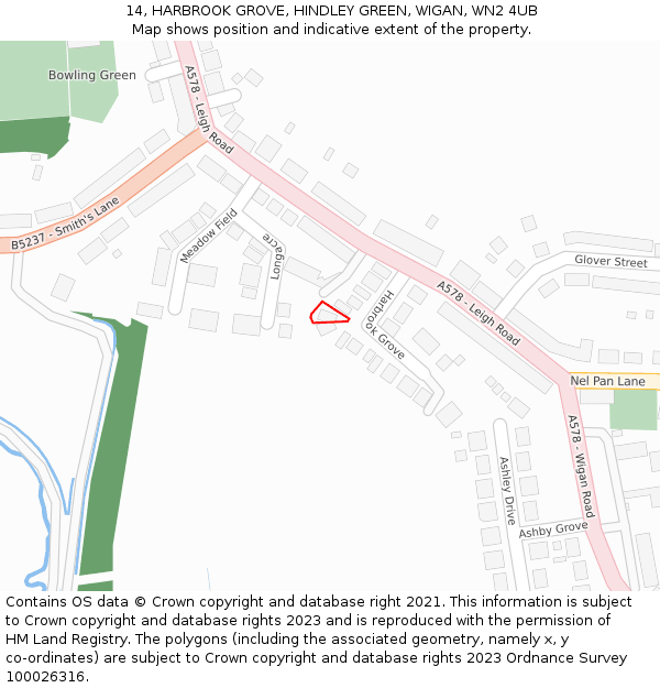 14, HARBROOK GROVE, HINDLEY GREEN, WIGAN, WN2 4UB: Location map and indicative extent of plot
