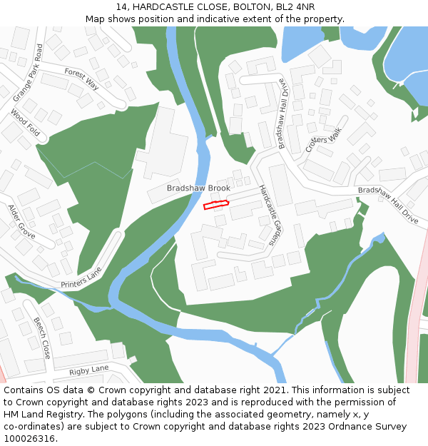 14, HARDCASTLE CLOSE, BOLTON, BL2 4NR: Location map and indicative extent of plot