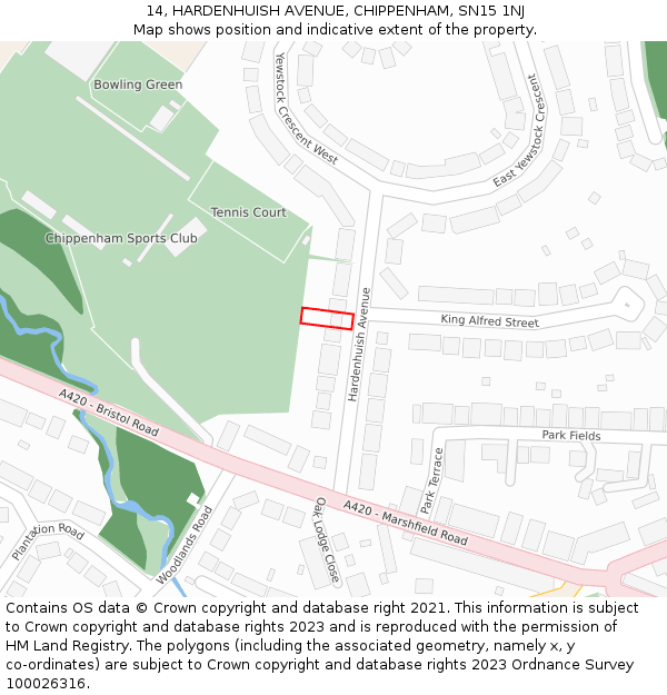 14, HARDENHUISH AVENUE, CHIPPENHAM, SN15 1NJ: Location map and indicative extent of plot