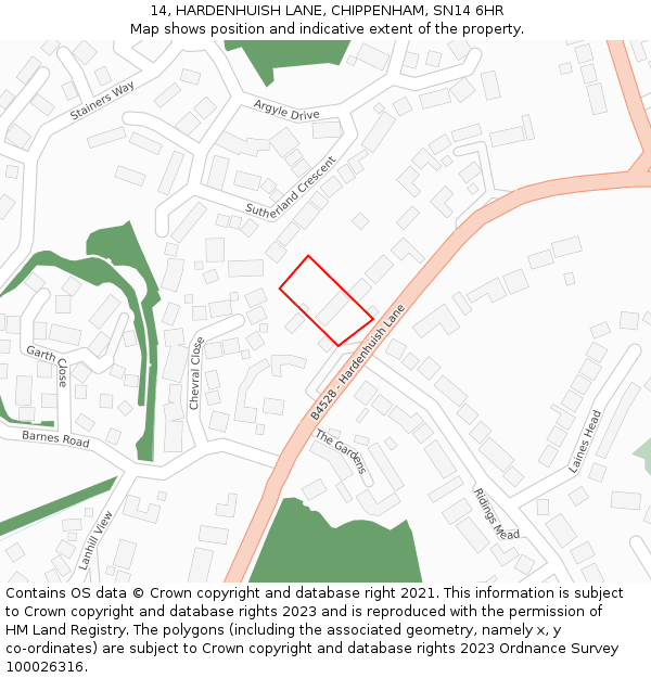 14, HARDENHUISH LANE, CHIPPENHAM, SN14 6HR: Location map and indicative extent of plot