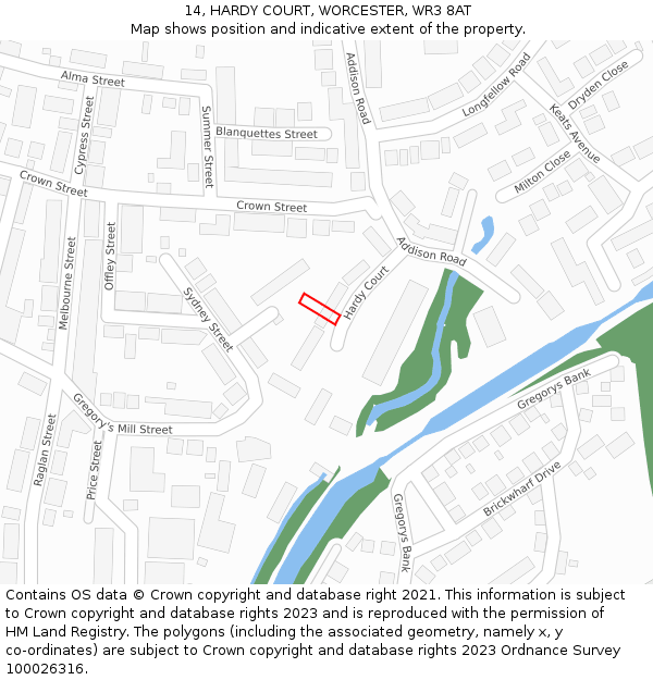 14, HARDY COURT, WORCESTER, WR3 8AT: Location map and indicative extent of plot