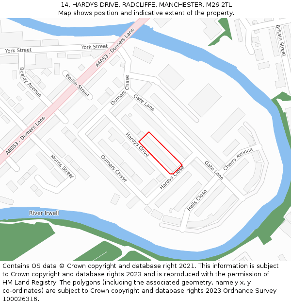 14, HARDYS DRIVE, RADCLIFFE, MANCHESTER, M26 2TL: Location map and indicative extent of plot