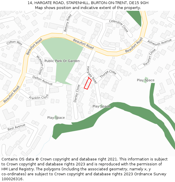 14, HARGATE ROAD, STAPENHILL, BURTON-ON-TRENT, DE15 9GH: Location map and indicative extent of plot