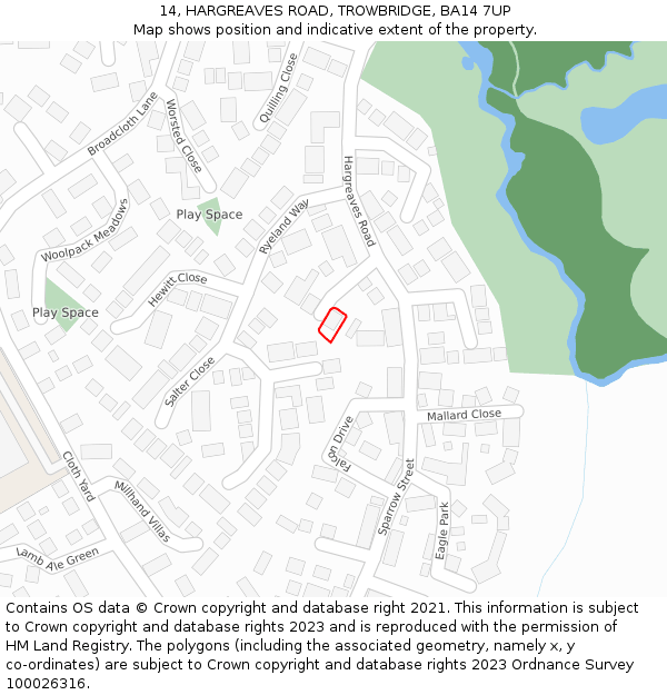 14, HARGREAVES ROAD, TROWBRIDGE, BA14 7UP: Location map and indicative extent of plot
