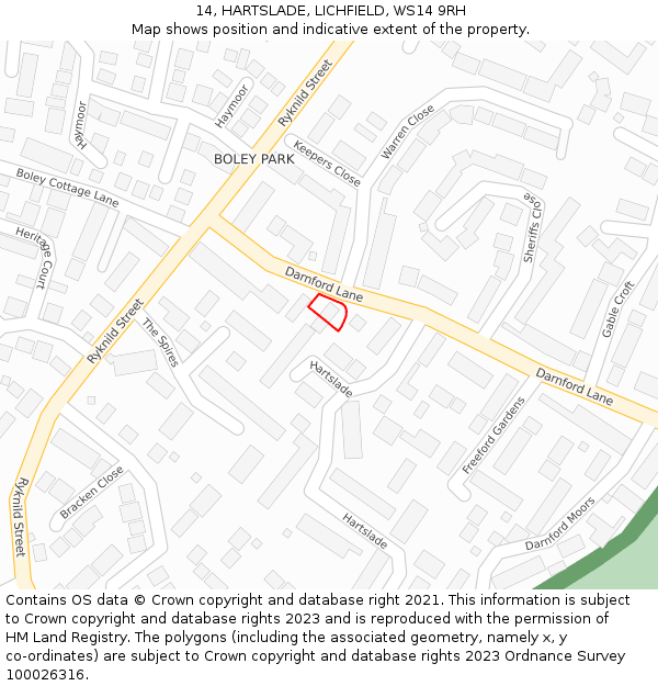 14, HARTSLADE, LICHFIELD, WS14 9RH: Location map and indicative extent of plot