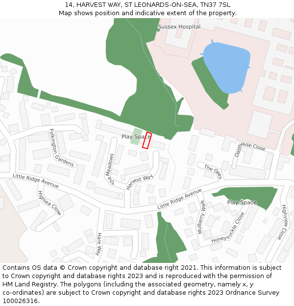 14, HARVEST WAY, ST LEONARDS-ON-SEA, TN37 7SL: Location map and indicative extent of plot