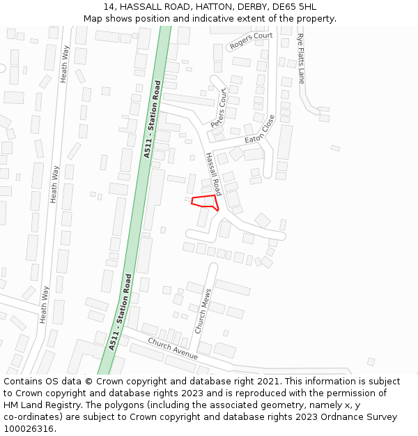 14, HASSALL ROAD, HATTON, DERBY, DE65 5HL: Location map and indicative extent of plot