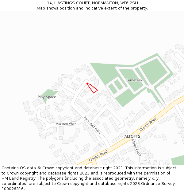14, HASTINGS COURT, NORMANTON, WF6 2SH: Location map and indicative extent of plot