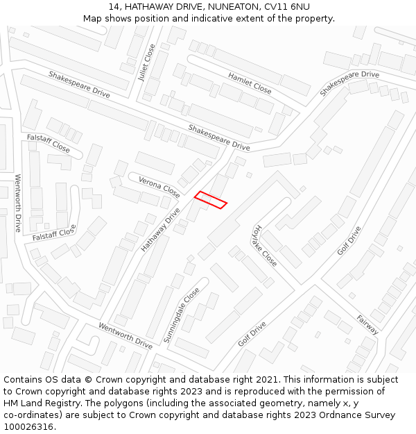 14, HATHAWAY DRIVE, NUNEATON, CV11 6NU: Location map and indicative extent of plot