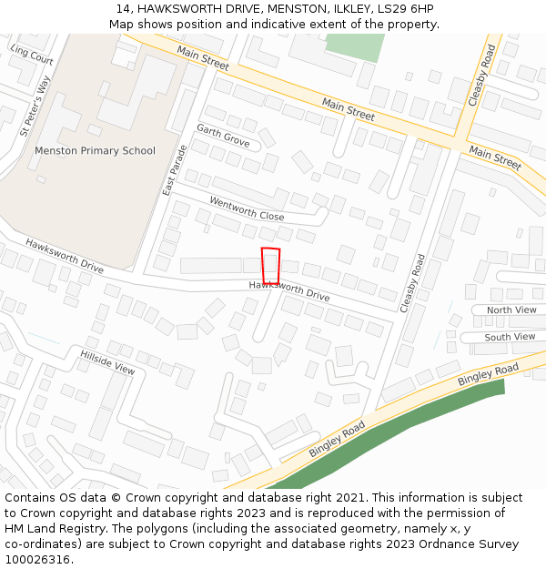 14, HAWKSWORTH DRIVE, MENSTON, ILKLEY, LS29 6HP: Location map and indicative extent of plot