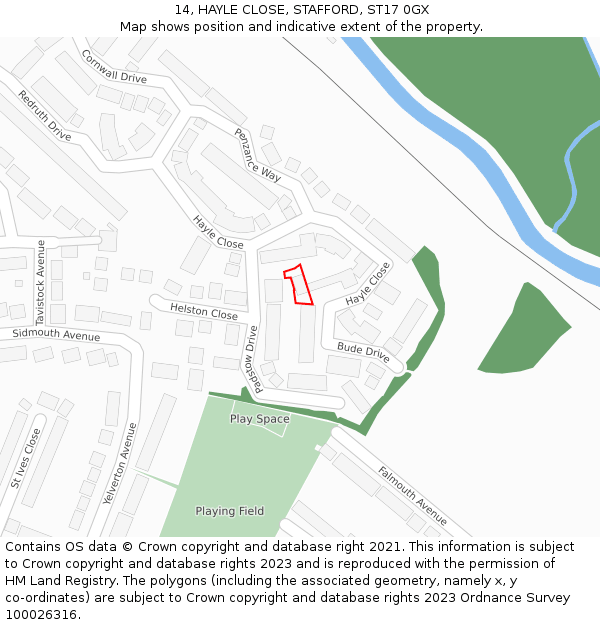 14, HAYLE CLOSE, STAFFORD, ST17 0GX: Location map and indicative extent of plot