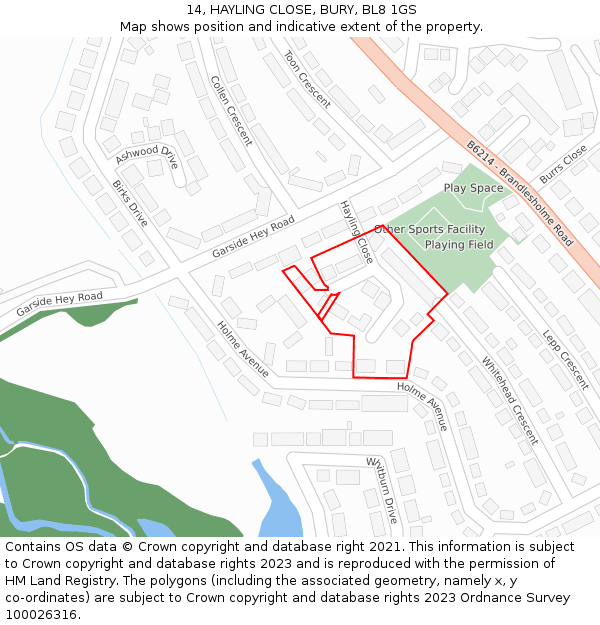 14, HAYLING CLOSE, BURY, BL8 1GS: Location map and indicative extent of plot